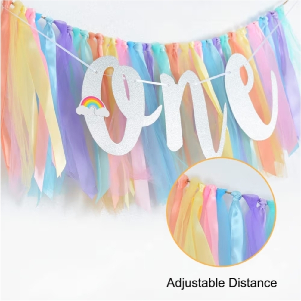 Rainbow First Birthday High Chair Banner - Picture 3 of 5